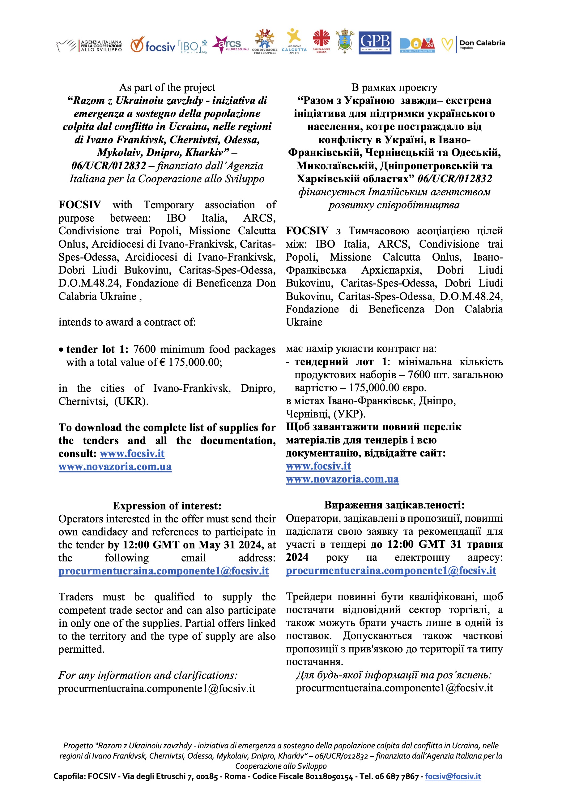 Annuncio Tender per testo news